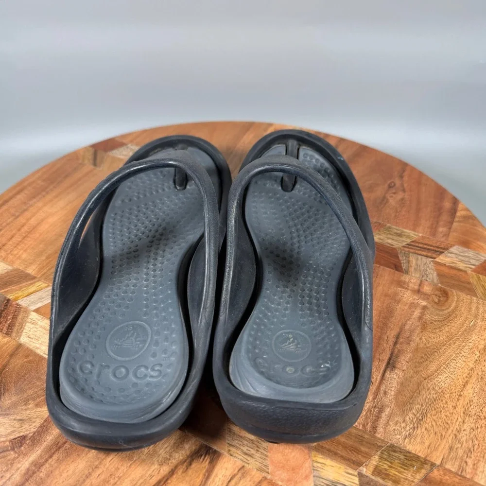 Crocs Kids Flip Flops Black Thong‎ Sandals Toddler Size 12 13